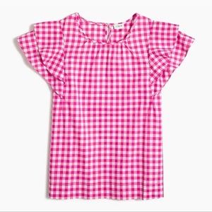 J Crew Gingham Flutter Sleeve blouse top